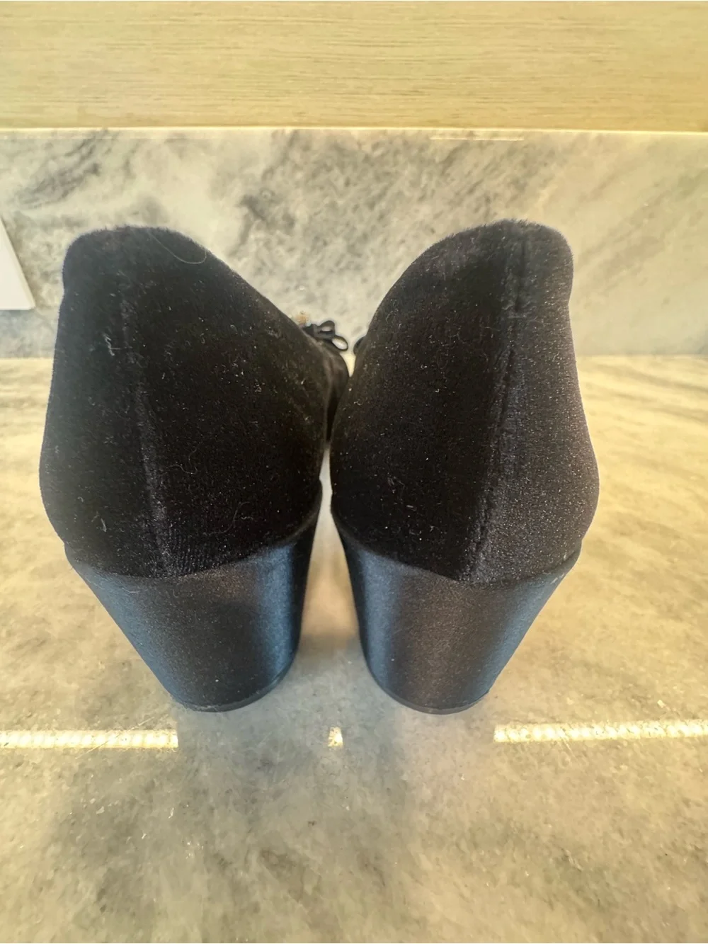Tory Burch Black Velvet Jewel Bow Chunky Heel Pumps